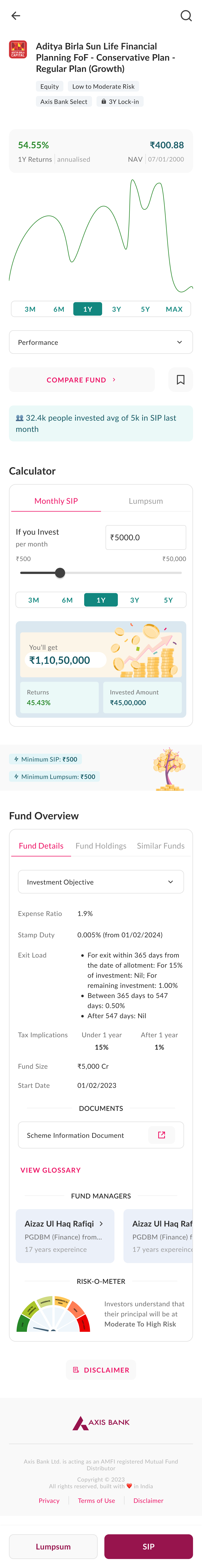 The full redesigned fund details page, scrollable end to end